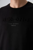 Siyah Pamuklu Kalın Yumuşak Dokulu Oversize Fit Baskılı Erkek T-Shirt - 88328 - 2
