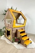Mavitrend Ahşap Büyük Kedi Evi XXL Açık Teraslı Model 5 Kg Üstü Kediler İçin Sarı -Kahverengi  Renk - 1