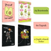 Çınar A4 60 Yaprak Karton Kapak Dikişli Defter 2 Çizgili 2 Kareli - 1