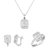 Kare Taşlı 14 Ayar Beyaz Altın Baget Set thumbnail 1