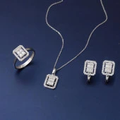 Kare Taşlı 14 Ayar Beyaz Altın Baget Set thumbnail 2