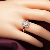 Kare Taşlı 14 Ayar Beyaz Altın Baget Set thumbnail 4