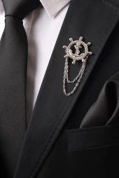 Esgue Gümüş Renk Dümen Zincirli Yaka Broş - 2