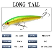 Valkyrie 10 Adet 10cm 9gr Minnow Sahte Olta Yem Seti Rapala 1m Derinlik 10 Farklı Renk Karbon Çelik İğne - 5