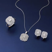 14 Ayar Baget Taşlı Beyaz Altın Set thumbnail 2