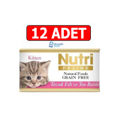 Nutri feline tahılsız tavuk etli ve ton balıklı kitten yavru kedi yaş maması 85grx12Adet konserve thumbnail 1