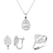 Damla Bagetli 14 Ayar Beyaz Altın Set thumbnail 1