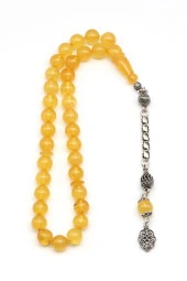 925 Ayar Gümüş Püsküllü 8 mm Damla Kehribar Küre Kesim Tesbih thumbnail 2