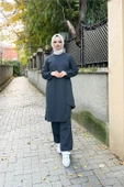 Kruvaze Bisiklet Yaka Sade Basic Tunik Panolon İkili Takım - 03076.017 - Antrasit - 1