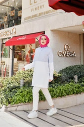 Gusto Gömlek Geçişli İki Renk Sade Çizgili Sweatshirt - 71089.002 - Beyaz thumbnail 3