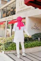 Gusto Gömlek Geçişli İki Renk Sade Çizgili Sweatshirt - 71089.002 - Beyaz thumbnail 4