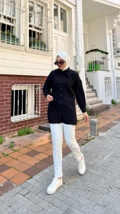 Arya Kumaşı Kendinden Detaylı Gömlek - 71124.003 - Siyah - 1
