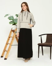 Sıla Kapüşon Detaylı Çift Renk Sweat Elbise - 71042.015 - Lacivert - 3