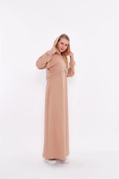 Eflatun Cepkenli Yarım Fermuarlı Elbise - 71046.026 - Bej - 2