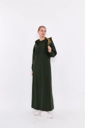 Eflatun Cepkenli Yarım Fermuarlı Elbise - 71046.005 - Haki - 2