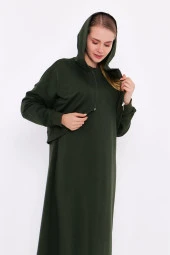 Eflatun Cepkenli Yarım Fermuarlı Elbise - 71046.005 - Haki - 4