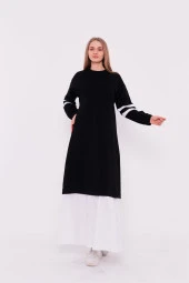 Gupse Kolları Şeritli Eteği Detaylı Spor Elbise - 71079.003 - Siyah - 1