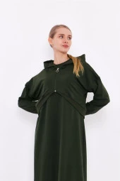 Eflatun Cepkenli Yarım Fermuarlı Elbise - 71046.005 - Haki - 3