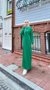 Cennet Taş Detaylı Yakalı Elbise - 71148.111 - Benetton Yeşil - 1
