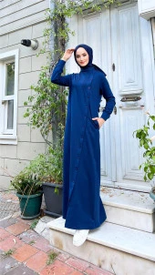 Buket Boydan Düğme Detaylı Elbise - 71146.006 - İndigo - 1