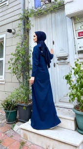 Buket Boydan Düğme Detaylı Elbise - 71146.006 - İndigo - 2