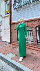 Cennet Taş Detaylı Yakalı Elbise - 71148.111 - Benetton Yeşil - 4