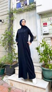 Buket Boydan Düğme Detaylı Elbise - 71146.015 - Lacivert - 7