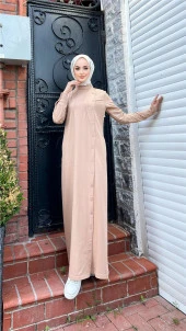Buket Boydan Düğme Detaylı Elbise - 71146.026 - Bej - 3