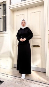 Kapşonlu Seyyar Cepli Pamuklu Elbise - 71169.003 - Siyah - 1