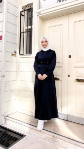 Kapşonlu Seyyar Cepli Pamuklu Elbise - 71169.015 - Lacivert - 1