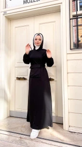 Kapşonlu Seyyar Cepli Pamuklu Elbise - 71169.003 - Siyah - 7