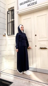 Kapşonlu Seyyar Cepli Pamuklu Elbise - 71169.015 - Lacivert - 6