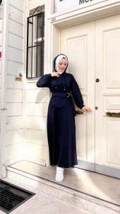 Kapşonlu Seyyar Cepli Pamuklu Elbise - 71169.015 - Lacivert - 8