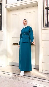 Kapşonlu Seyyar Cepli Pamuklu Elbise - 71169.033 - Petrol - 6