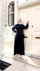 Kapşonlu Seyyar Cepli Pamuklu Elbise - 71169.015 - Lacivert - 12