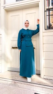 Kapşonlu Seyyar Cepli Pamuklu Elbise - 71169.033 - Petrol - 8