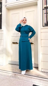 Kapşonlu Seyyar Cepli Pamuklu Elbise - 71169.033 - Petrol - 9