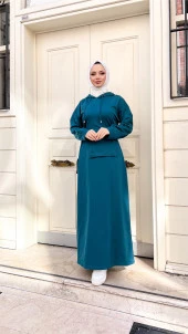 Kapşonlu Seyyar Cepli Pamuklu Elbise - 71169.033 - Petrol - 11