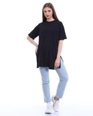 Vera Kısa Kollu Yırtmaçlı Sade Basic Tunik - 04012.003 - Siyah - 1