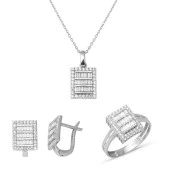 14 Ayar Beyaz Altın Baget Taşlı Spor Set thumbnail 1