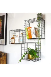 3'lü Set Siyah Tel Hasır Duvar Rafı 35/31/27 - 2