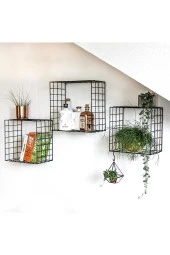 3'lü Set Siyah Tel Hasır Duvar Rafı 35/31/27 - 4