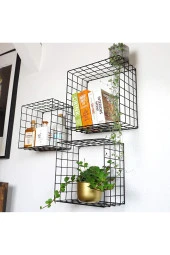 3'lü Set Siyah Tel Hasır Duvar Rafı 35/31/27 - 5