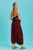 Gipe Bel Detaylı Bohem Kırmızı Desenli Şalvar Pantolon - 4