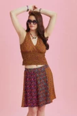 Desenli Patchwork Parçalı Mini Etek thumbnail 1