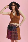 Desenli Patchwork Parçalı Mini Etek thumbnail 5