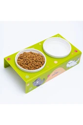 Petmagic Akrilik Pleksi Evcil Hayvan Beyaz Seramik Kaseli Kedi Mini Köpek Mama Su Kabı-Yeşil Kediler - 2