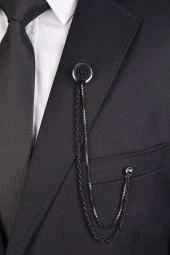 Esgue Siyah Renk Zincirli Yaka İğnesi - 1