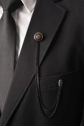 Esgue Siyah Renk Zincirli Yaka İğnesi - 1