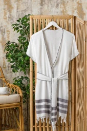 PAMUKLU VİSKON KİMONO PLAJ ELBİSESİ - 1